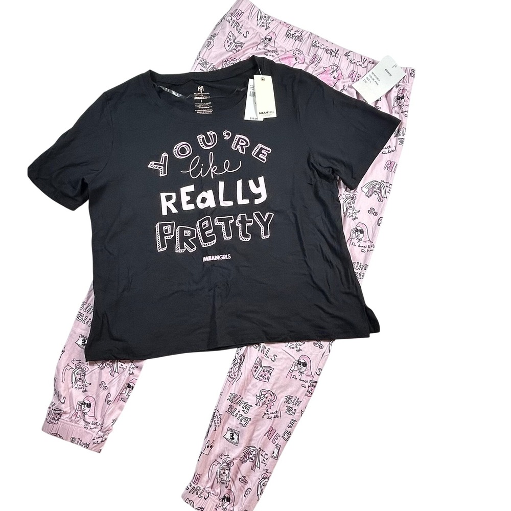 Mean Girls Pajama Set Retrospective Co Youre Like Really Pretty Pink Black L NWT